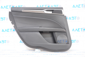 Door trim card rear left Ford Fusion mk5 17-20 black with black insert leather, leather armrest, wood molding, scratches, tear