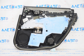 Door trim card rear left Ford Fusion mk5 17-20 black with black insert leather, leather armrest, wood molding, scratches, tear