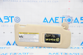Right visor Lexus RX350 RX450h 10-15 beige, without hook, cracked mount, dry cleaning required
