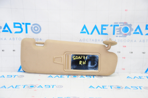 Right visor Hyundai Sonata 11-15 beige, without hook, dry-cleanable