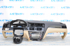 Torpedo front panel with AIRBAG BMW X3 F25 11-17 black with beige inserts, wood trim, without projection