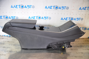 Central console armrest and cup holders Tesla Model 3 18-20 leather black, glossy overlays, bump, peeling varnish, scratches, without wiring