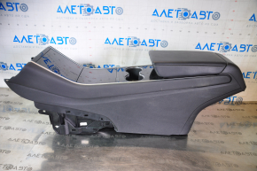 Central console armrest and cup holders Tesla Model 3 18-20 leather black, glossy overlays, bump, peeling varnish, scratches, without wiring