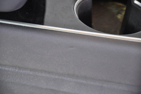 Central console armrest and cup holders Tesla Model 3 18-20 leather black, glossy overlays, bump, peeling varnish, scratches, without wiring