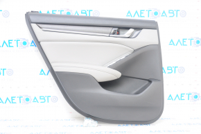 Door trim card rear left Honda Accord 18-22 black-gray, armrest gray leather, wood insert, worn