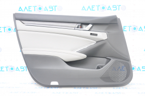 Door trim card front left Honda Accord 18-22 black-gray, armrest gray leather, wood insert