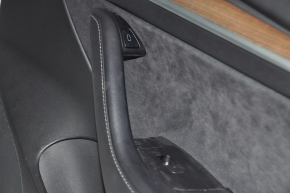 Door trim card front right Tesla Model 3 21 - black leather, wood, with window lift control and door opening button, wood swelled