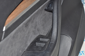 Door trim card front left Tesla Model 3 21 - black leather, wood, with window lift control and door opening button, wood swelled