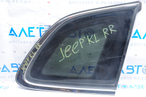 Window blind glass rear right Jeep Cherokee KL 14-18 black tint, molding chrome, scratches on chrome