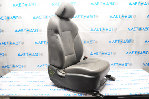 Passenger seat Hyundai Sonata 11-14 without airbag, mechanics, dark gray leather, leather cracked, poking, scratches
