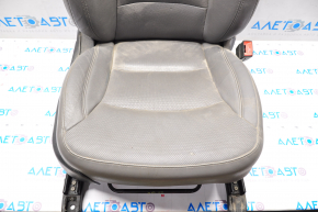 Passenger seat Hyundai Sonata 11-14 without airbag, mechanics, dark gray leather, leather cracked, poking, scratches