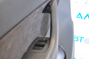 Door trim card front left Tesla Model Y 20 - black leather, with backlight, matte lining, with suede insert, with window lift control, with door opening button, varnish