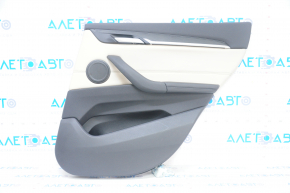 Door trim card rear right BMW X1 F48 16-22 leather beige with dark gray oyster/gray, backlight, wood insert, leather armrest, scratches