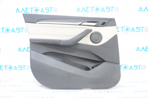 Door trim card front left BMW X1 F48 16-22 leather beige with dark gray oyster/gray, backlight, wood insert, leather armrest, scratches