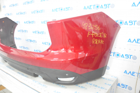 Bare rear bumper with lip Jaguar F-Pace X761 17-20 for 2 single exhausts, for 4 parking sensors, red, broken fastener, lip pressed
