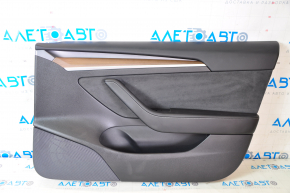 Door trim card front right Tesla Model 3 21 - black leather, wood, with window lift control and door opening button
