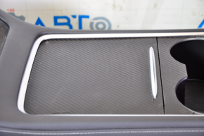 Console center armrest and cup holders Tesla Model 3 21- leather black, without wiring, in carbon film, scratches