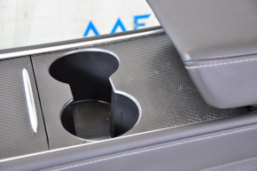 Console center armrest and cup holders Tesla Model 3 21- leather black, without wiring, in carbon film, scratches