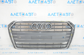Radiator grille assembly Audi A4 B9 17-19 with emblem, for parking sensors, cracks, pressed, sand, light chrome
