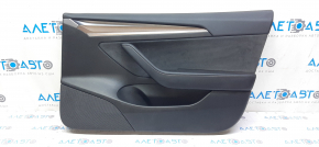 Door trim card front right Tesla Model 3 21 - black leather, wood grain, with window lift control and door opening button, leather bumpers