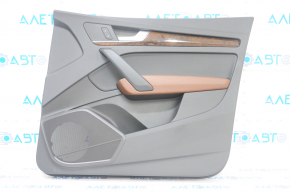 Door trim card front right Audi Q5 80A 18-20 black, with wood insert, brown armrest, scratches