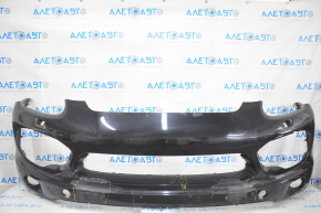 Front bare bumper Porsche Cayenne 958 11-14 black, for parking sensors, for headlight washers, pressed, broken fastener, cracks