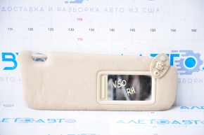 Right sun visor for Toyota Camry V50 12-14 USA, beige, without hook
