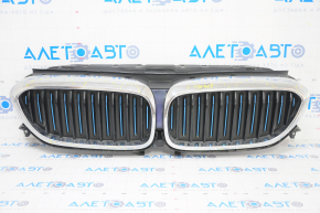 Radiator grill assembly BMW 5 G30 18- 530e hybrid, with radiator deflector blinds, chrome, sand