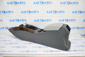 Central console armrest and cup holders Audi Q5 8R 09-17 dark gray, wood insert, scratches