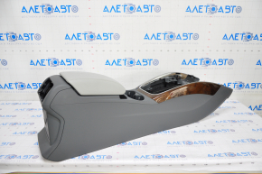 Central console armrest and cup holders Audi Q5 8R 09-17 dark gray, wood insert, scratches