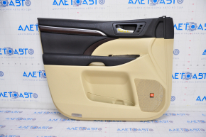 Door trim card front left Toyota Highlander 14-16 under JBL, beige, wood insert