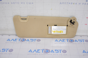Right visor Toyota Highlander 14-19 beige, without hook, missing cover, broken fastener, needs cleaning
