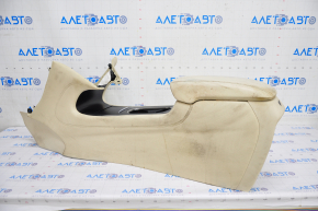 Central console armrest and cup holders Lincoln MKC 15 - beige, driftwood, dry-cleanable, scratches on chrome, worn leather
