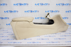 Central console armrest and cup holders Lincoln MKC 15 - beige, driftwood, dry-cleanable, scratches on chrome, worn leather