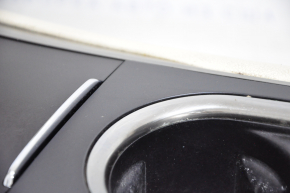 Central console armrest and cup holders Lincoln MKC 15 - beige, driftwood, dry-cleanable, scratches on chrome, worn leather