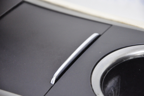 Central console armrest and cup holders Lincoln MKC 15 - beige, driftwood, dry-cleanable, scratches on chrome, worn leather