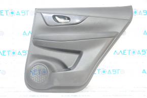 Door trim card rear right Nissan Rogue 17-20 black with black insert plastic, molding black gloss, armrest leather, scratches