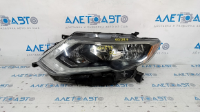 Headlight front left Nissan Rogue 17- halogen, with mount, varnish, sand