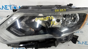 Headlight front left Nissan Rogue 17- halogen, with mount, varnish, sand