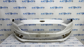 Front bumper bare Ford Fusion mk5 17-18 white YZ, without parking sensors, dented, scuffed, scratches, broken fasteners