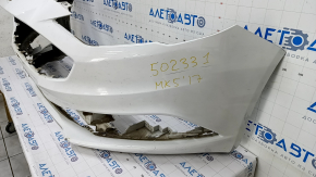 Front bumper bare Ford Fusion mk5 17-18 white YZ, without parking sensors, dented, scuffed, scratches, broken fasteners