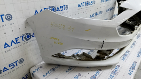 Front bumper bare Ford Fusion mk5 17-18 white YZ, without parking sensors, dented, scuffed, scratches, broken fasteners