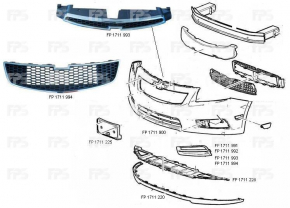 Front bumper grille right Chevrolet Cruze 11-14 prerest without fog lights