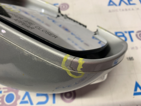 Side mirror right Hyundai Sonata 11-15 7 pins, turn signal, heated, silver, broken housing
