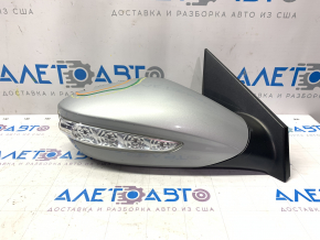Side mirror right Hyundai Sonata 11-15 7 pins, turn signal, heated, silver, broken housing