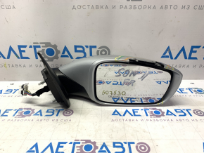 Side mirror right Hyundai Sonata 11-15 7 pins, turn signal, heated, silver, broken housing