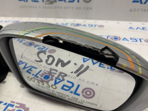 Side mirror right Hyundai Sonata 11-15 7 pins, turn signal, heated, silver, broken housing
