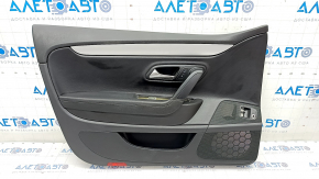 Door trim card front left VW CC 08-17 black with black insert leather, armrest leather, gray molding, scratch, broken fasteners, trim came apart