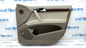 Door trim card front right Audi Q7 4L 10-15 beige, molding under wood gloss, BOSE, scratches, needs cleaning, broken fastening, cracked