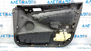 Door trim card front left Hyundai Sonata 11-14 dark gray leather, armrest gray leather, dented,
